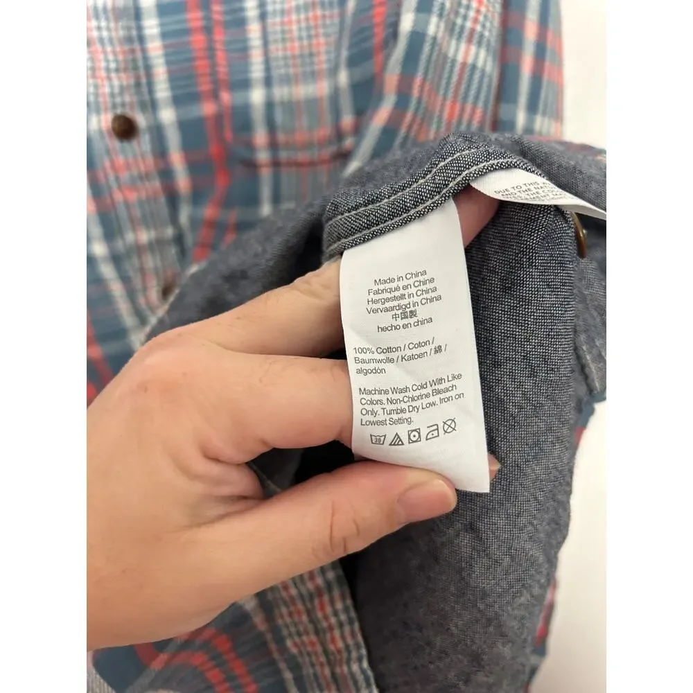 J Crew Slim Fit Flannel Camp Shirt Button Up Plaid Long Sleeve Mens Sz XL